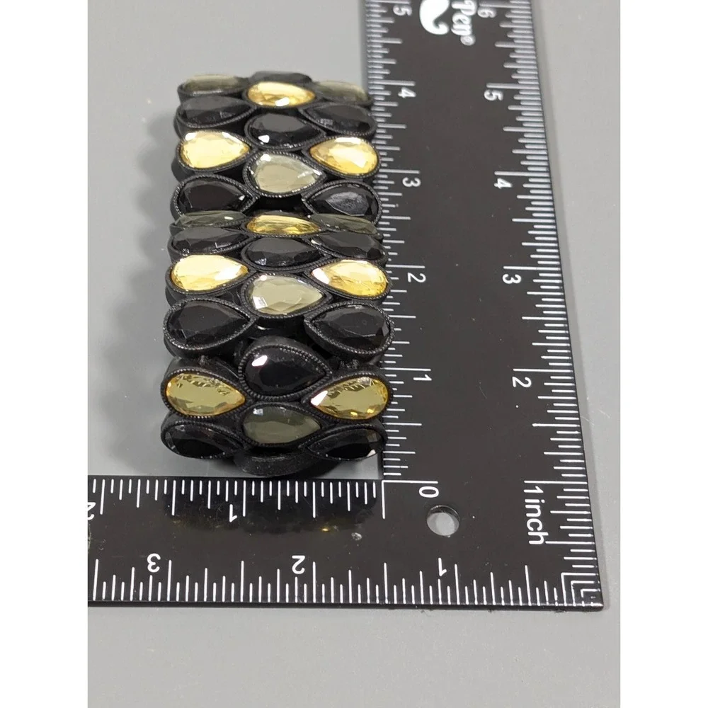 Black Yellow Teardrop Rhinestone Wide‎ Stretch Statement Bracelet